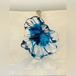 Vintage Blue Sommerso Murano Style Hand Blown Glass Flower 9.5 Inch